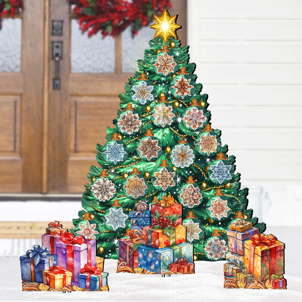 Snowflake-Themed Christmas Tree Outdoor Indoor Décor Wooden Christmas Decoration by G. Debrekht Christmas Décor - 8191504F-G