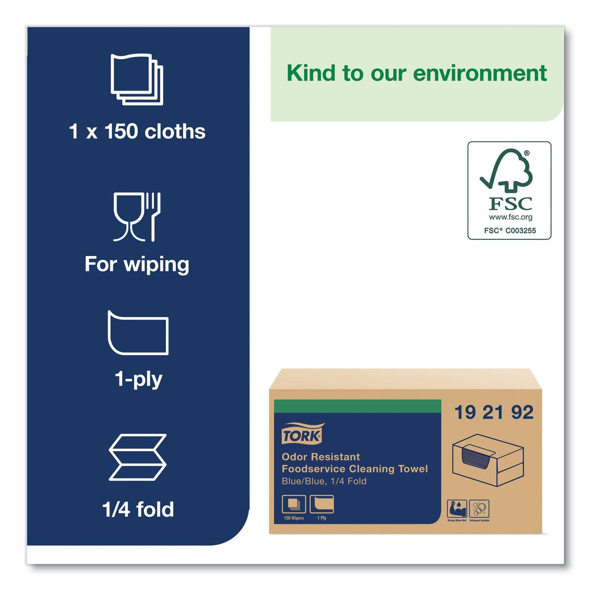 Tork Foodservice Cloth, 13 x 24, Blue, 150/Carton