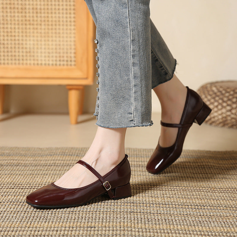 Chunky-heeled French-style Low-cut Pumps In Black For Women