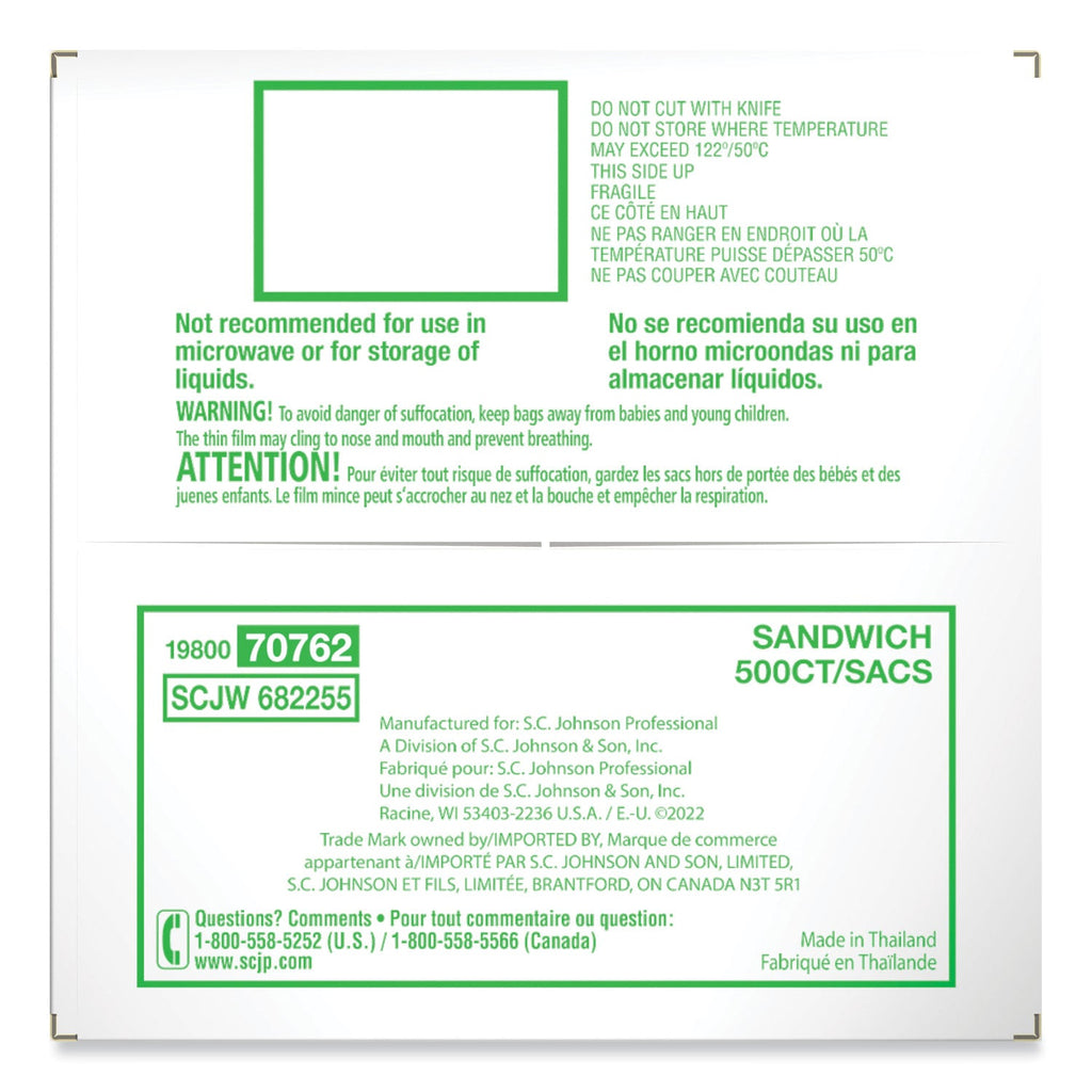 Ziploc Resealable Sandwich Bags, 1.2 mil, 6.5" x 6", Clear, 500/Box