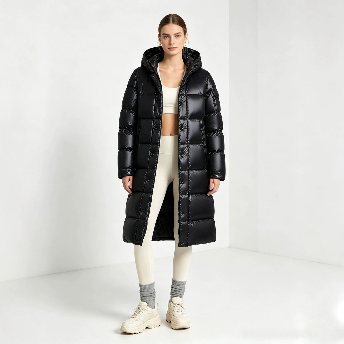 Long Hooded Padded Over-the-knee Cotton Coat