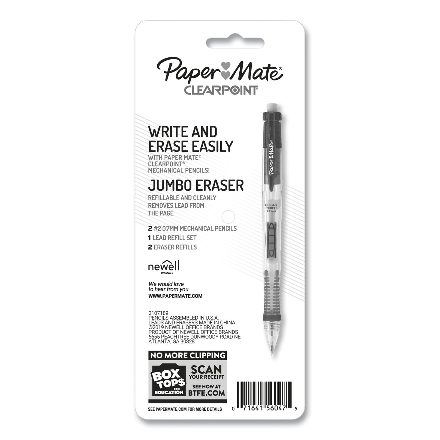 Paper Mate Clear Point Mechanical Pencil, 0.7 mm, HB (#2.5), Black Lead, Randomly Assorted Barrel Colors, 2/Pack