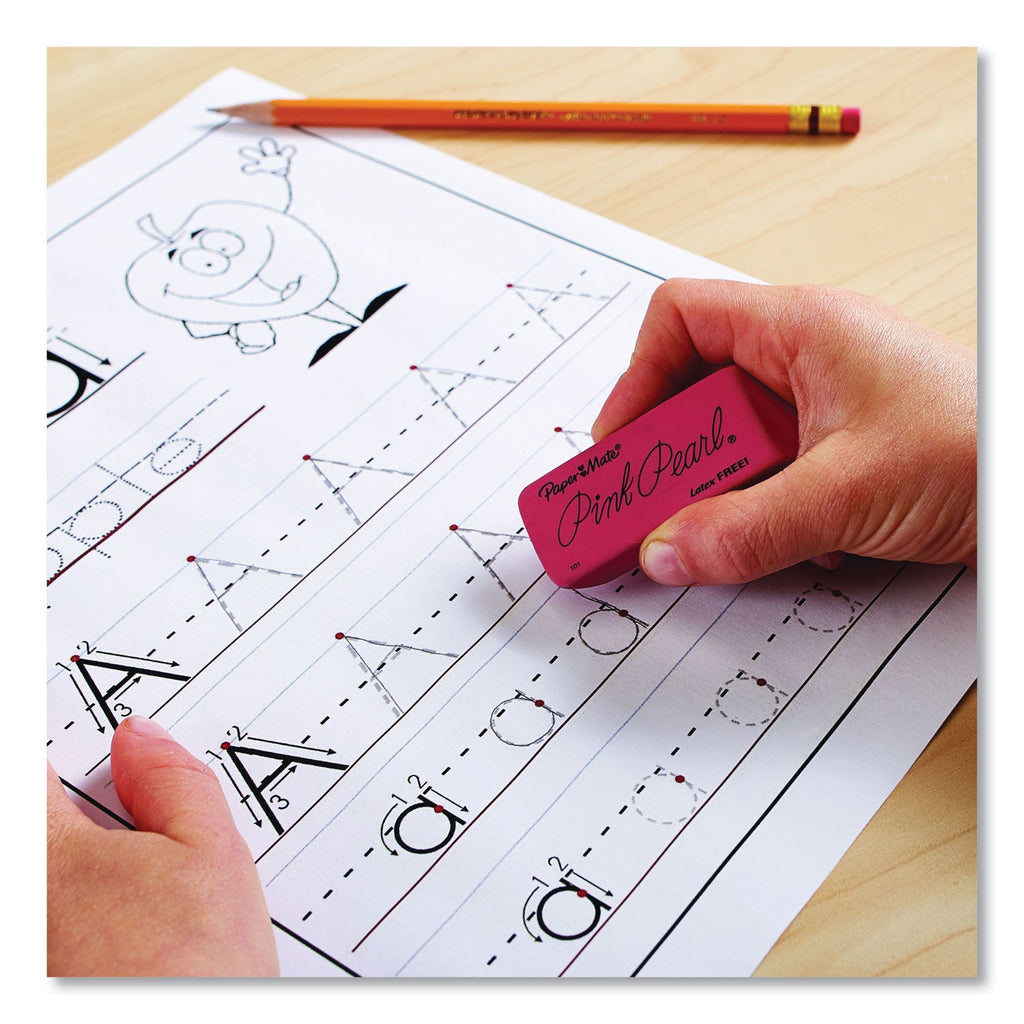 Paper Mate Pink Pearl Eraser, For Pencil Marks, Rectangular Block, Large, Pink, 3/Pack