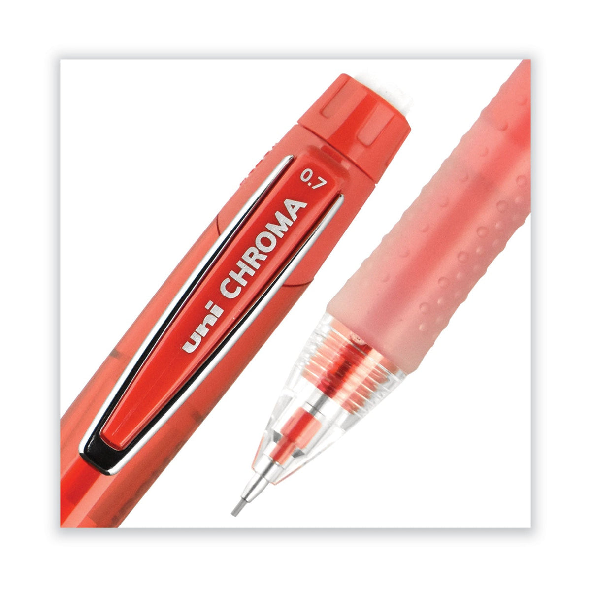 uniball Chroma Mechanical Pencil, 0.7 mm, HB (#2), Black Lead, Red Barrel, Dozen