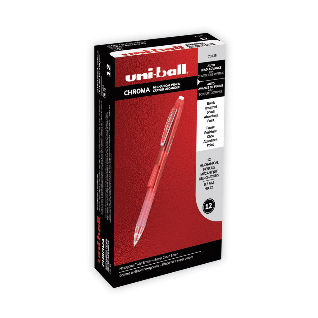 uniball Chroma Mechanical Pencil, 0.7 mm, HB (#2), Black Lead, Red Barrel, Dozen