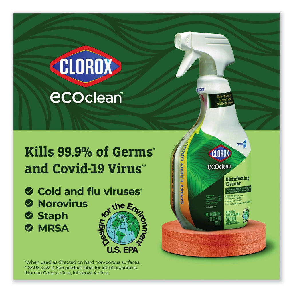 Clorox Pro EcoClean Disinfecting Cleaner, Unscented, 32 oz Spray Bottle, 9/Carton