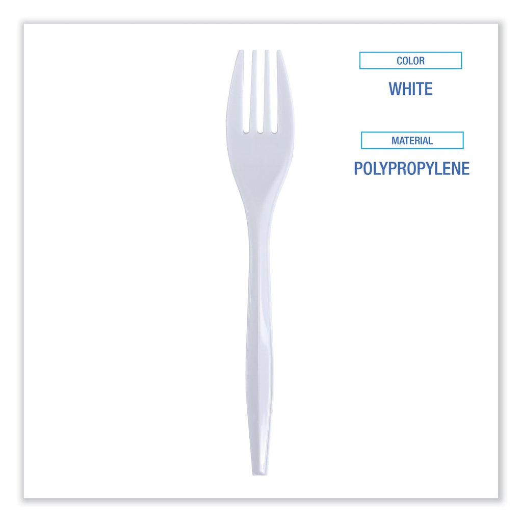 Boardwalk Mediumweight Wrapped Polypropylene Cutlery, Fork, White, 1000/Carton