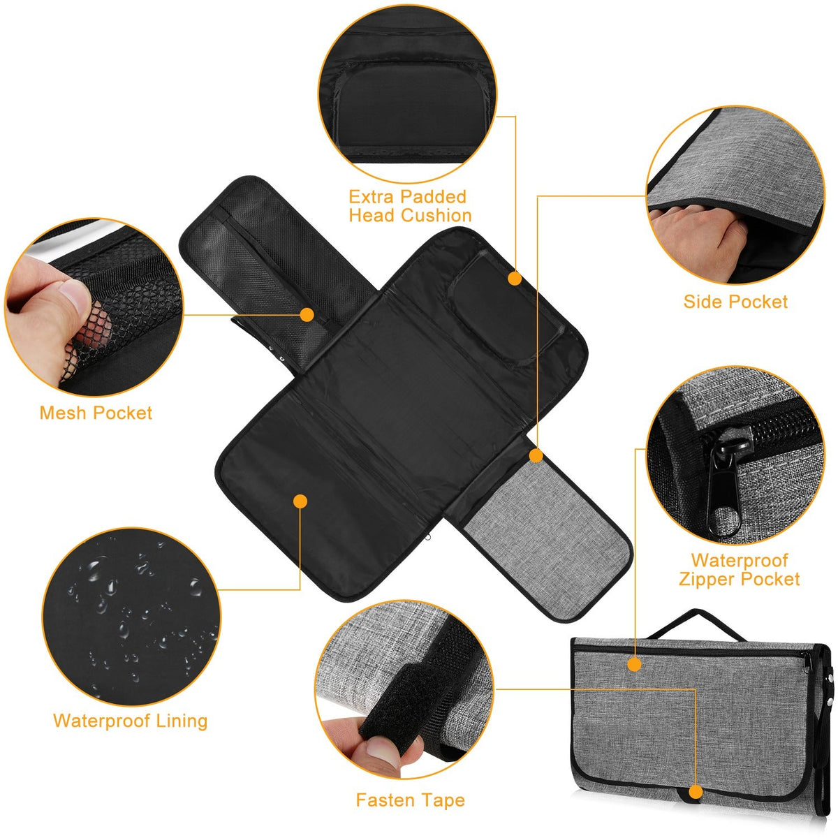 Portable Changing Pad Foldable Diaper Changing Pad Kit Waterproof Wipeable Changing Mat Stain Resistant Travel Changing Mat Bag