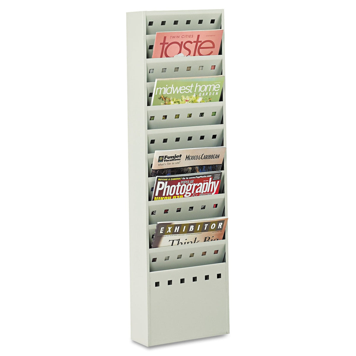 Safco Steel Magazine Rack, 11 Compartments, 10w x 4d x 36.25h, Gray