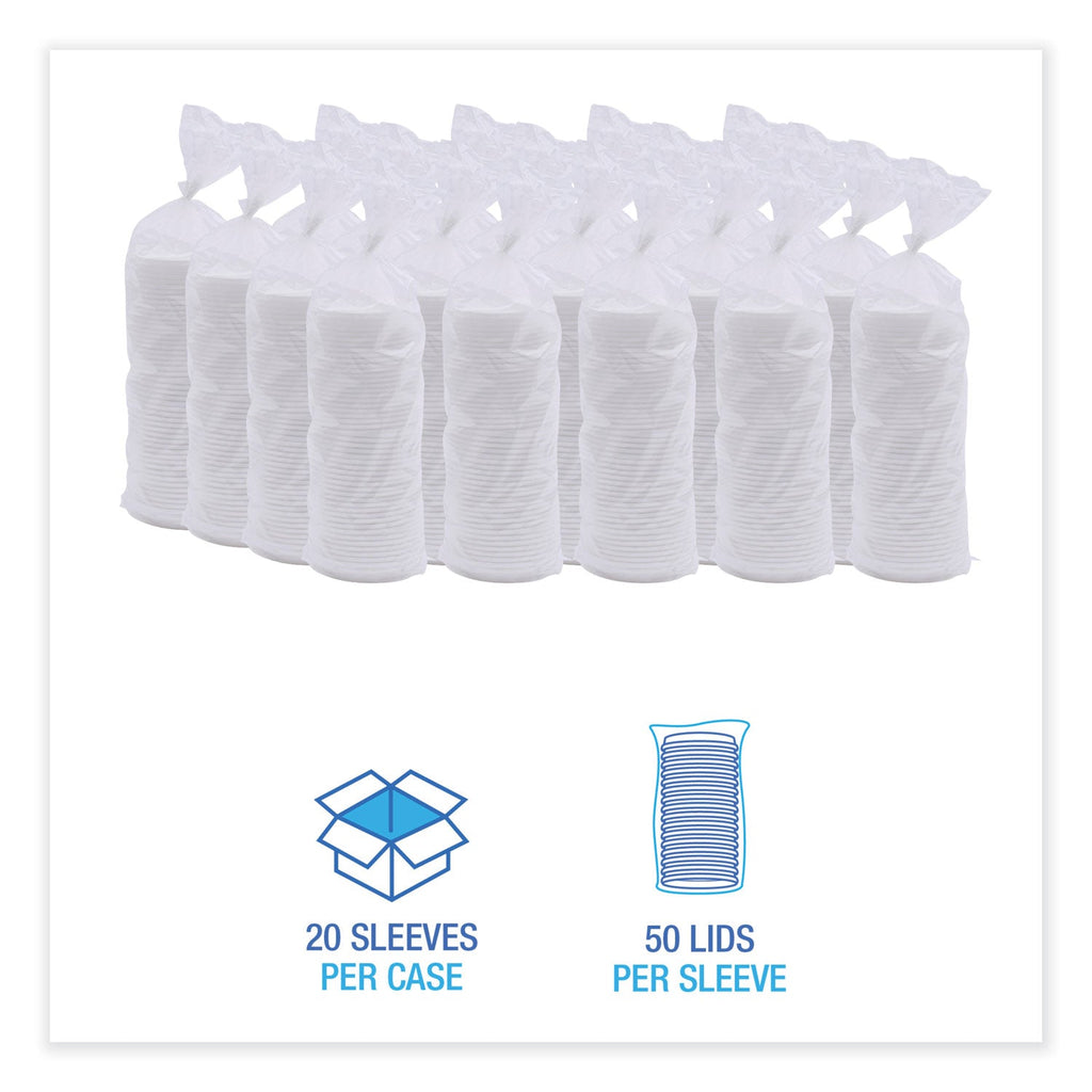 Boardwalk Deerfield Hot Cup Lids, Fits 10 oz to 20 oz Cups, White, Plastic, 50/Pack, 20 Packs/Carton