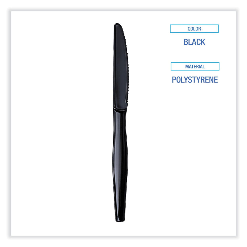 Boardwalk Heavyweight Wrapped Polystyrene Cutlery, Knife, Black, 1,000/Carton