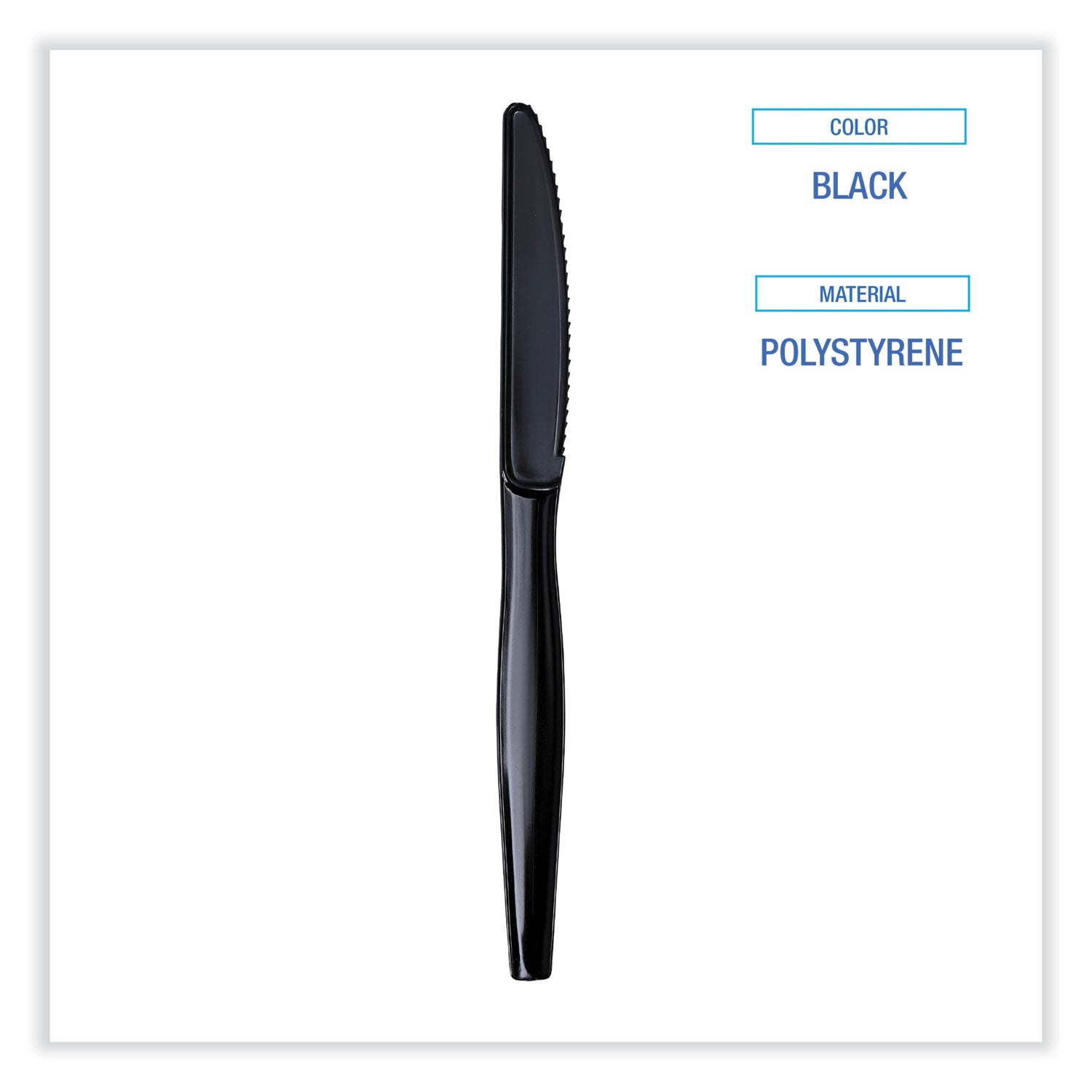Boardwalk Heavyweight Wrapped Polystyrene Cutlery, Knife, Black, 1,000/Carton