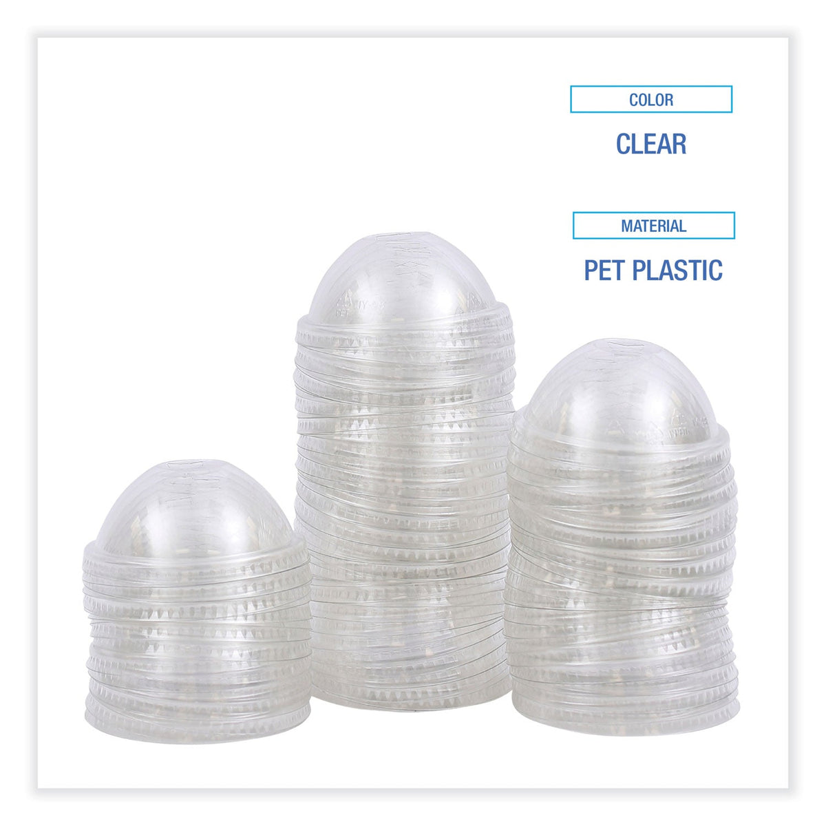 Boardwalk PET Cold Cup Dome Lids, Fits 16 oz to 24 oz Plastic Cups, Clear, 100 Lids/Sleeve, 10 Sleeves/Carton