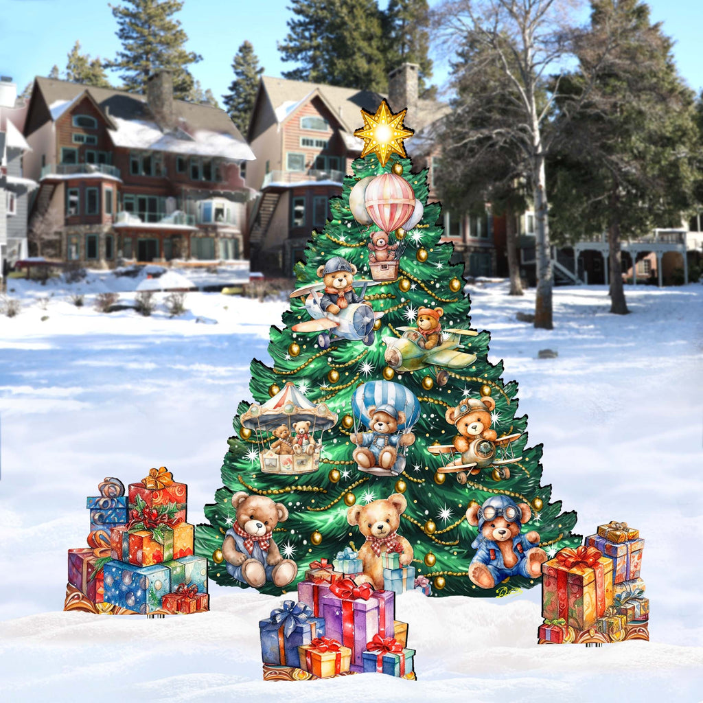 Teddy Bear-Themed Christmas Tree Set Outdoor Indoor Décor Wooden Christmas Decoration by G. Debrekht Christmas Décor - 8191508F-G