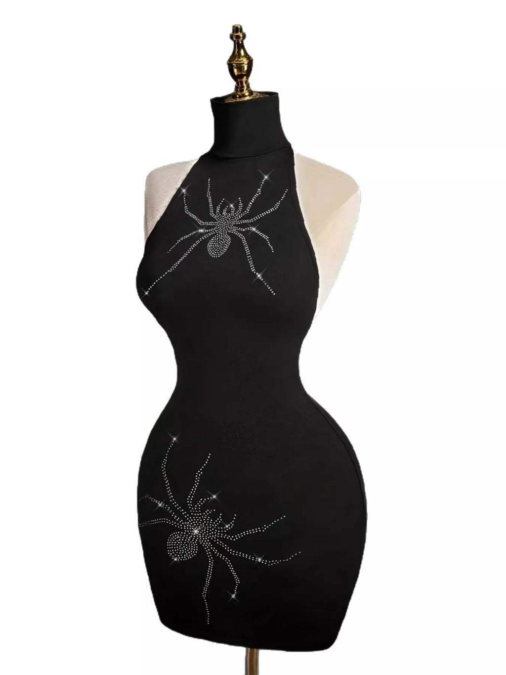 Rhinestone Spider Halter Neck Bodycon Dress