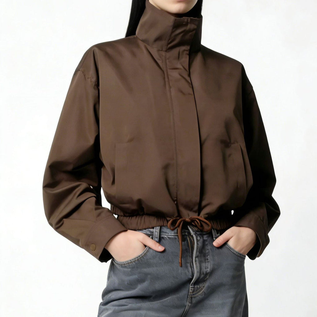 Stand-collar Trench Coat Womens Long-sleeve Jacket