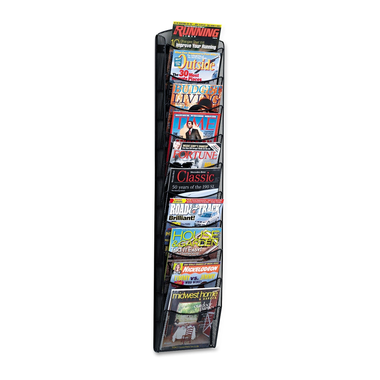 Safco Onyx Mesh Literature Rack, Ten Compartments, 10.25w x 3.5d x 50.75h, Black