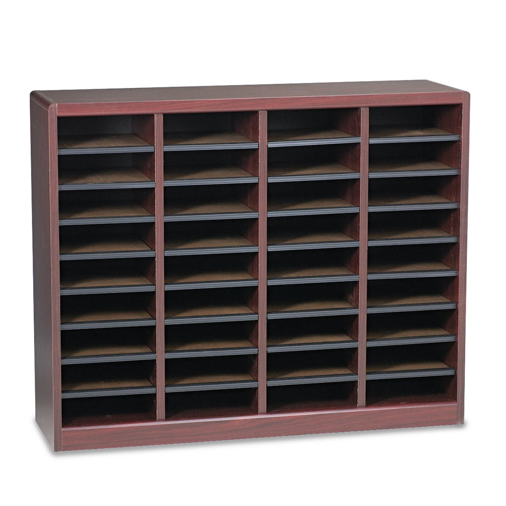 Safco Wood/Fiberboard E-Z Stor Sorter, 36 Compartments, 40 x 11.75 x 32.5, Mahogany
