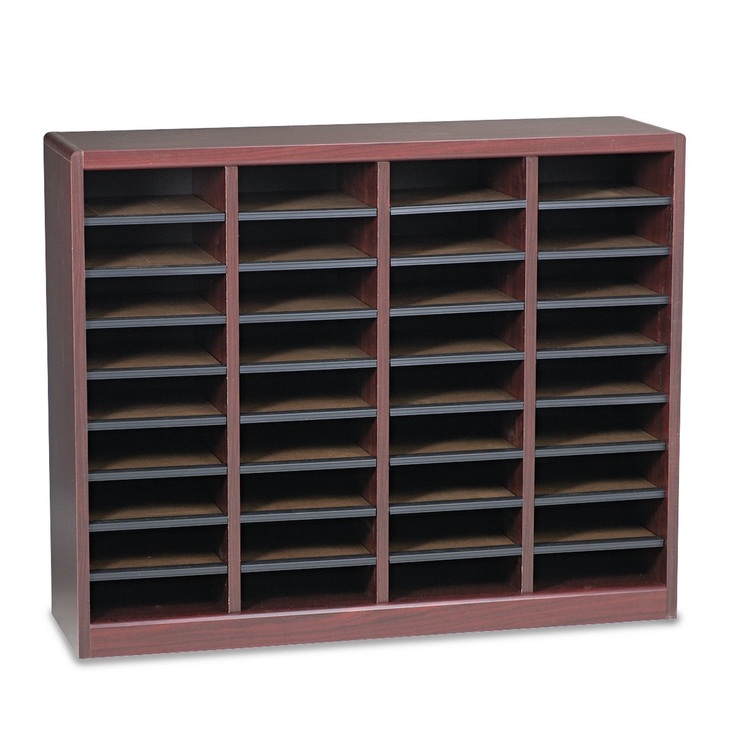 Safco Wood/Fiberboard E-Z Stor Sorter, 36 Compartments, 40 x 11.75 x 32.5, Mahogany