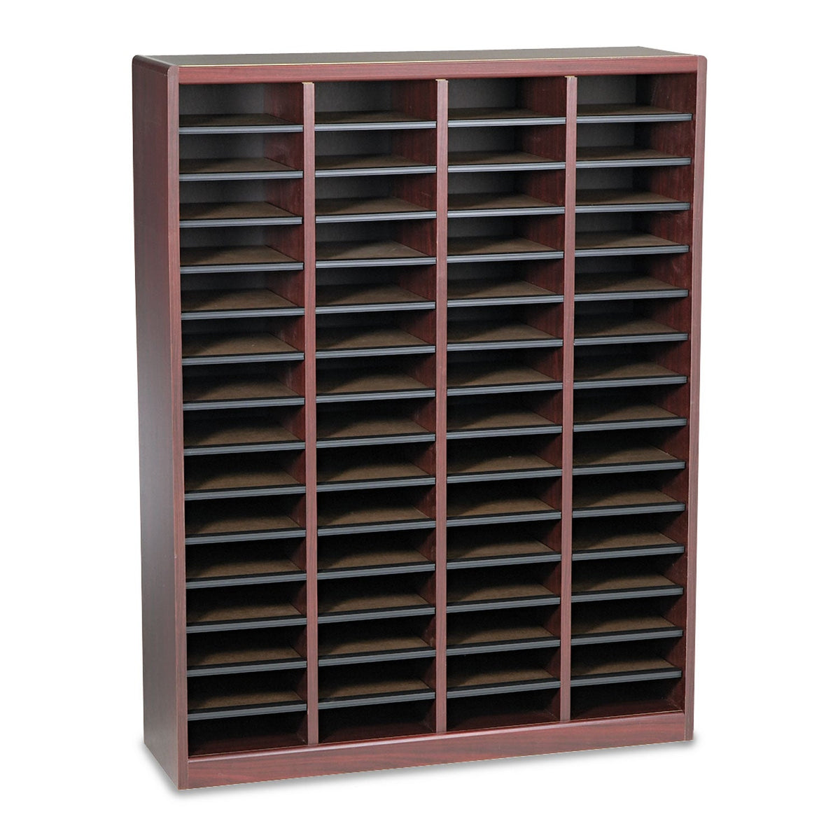 Safco Wood/Fiberboard E-Z Stor Sorter, 60 Compartments, 40 x 11.75 x 52.25, Mahogany, 2 Boxes