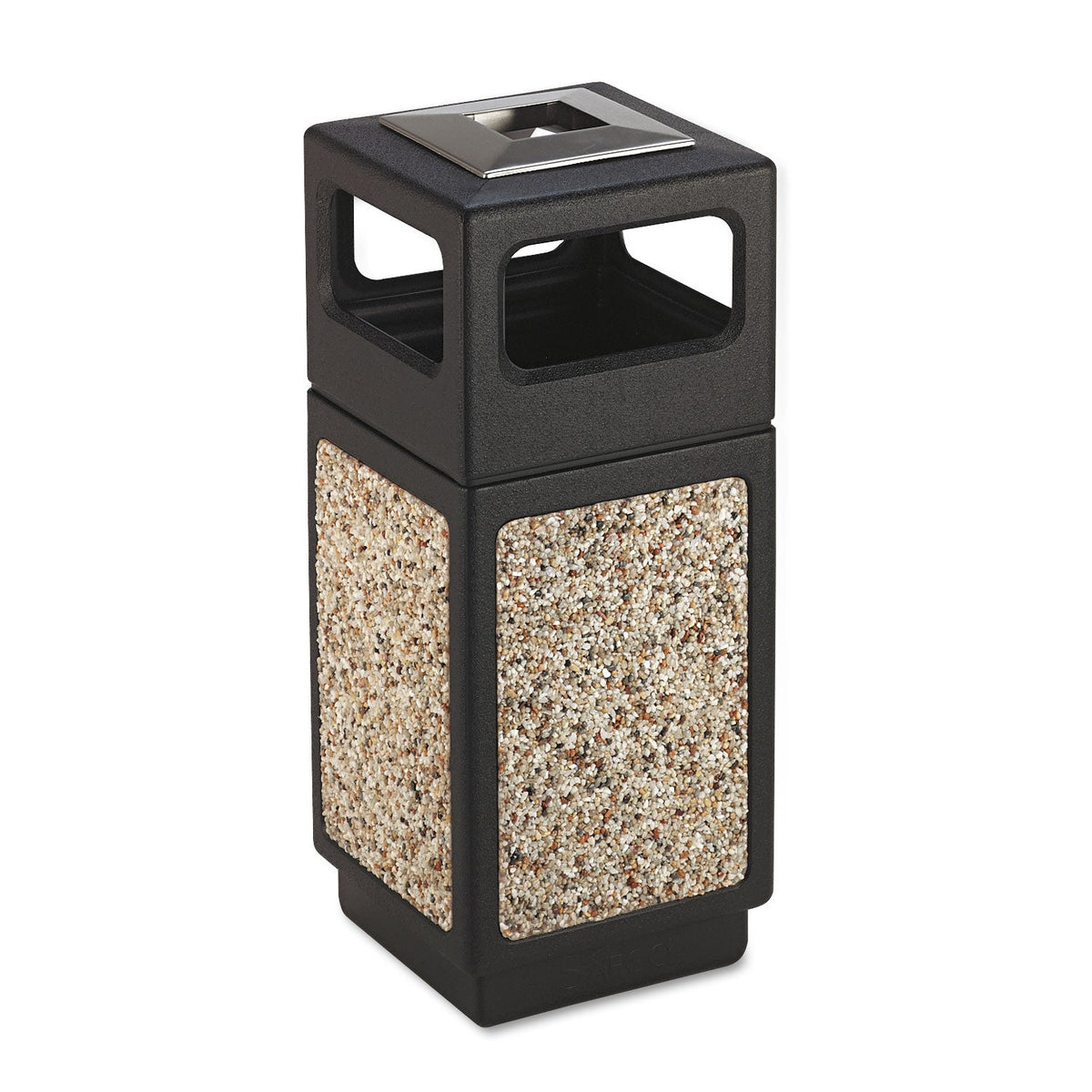 Safco Canmeleon Ash/Trash Receptacle, Square, Aggregate/Polyethylene, 15 gal, Black