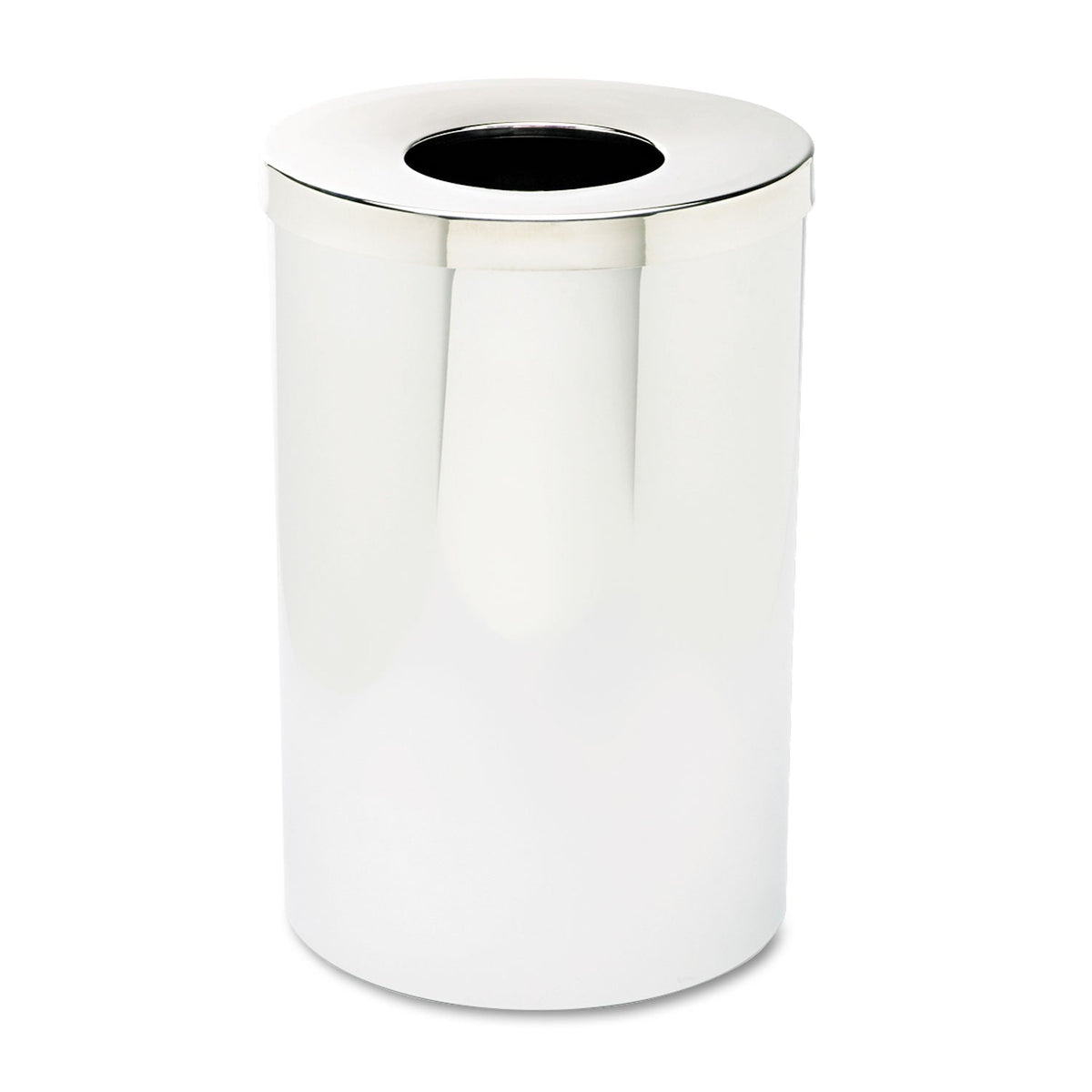 Safco Reflections Open-Top Receptacle, Round, Steel, 35 gal, Chrome/Black