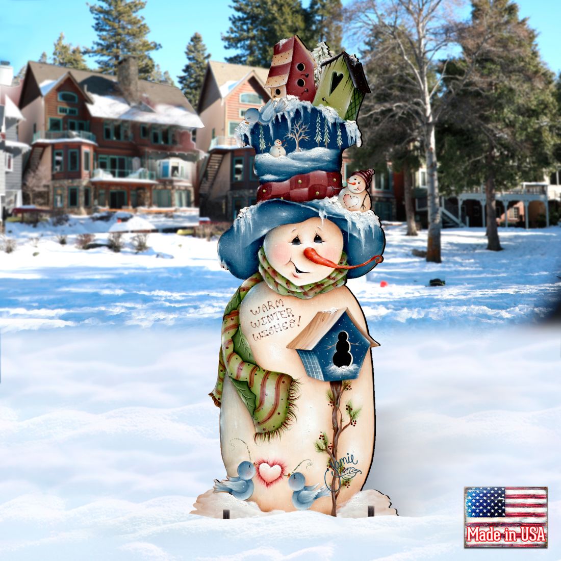 Blue & White Warm Winter Wish Christmas Outdoor Scene by Jamie Mills-Price - Christmas Santa Snowman Décor - 8457515F
