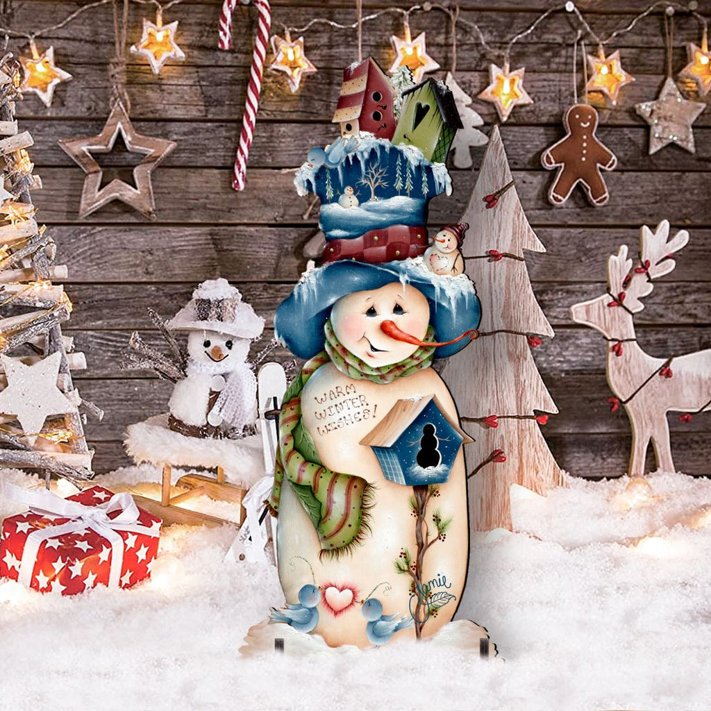 Blue & White Warm Winter Wish Christmas Outdoor Scene by Jamie Mills-Price - Christmas Santa Snowman Décor - 8457515F