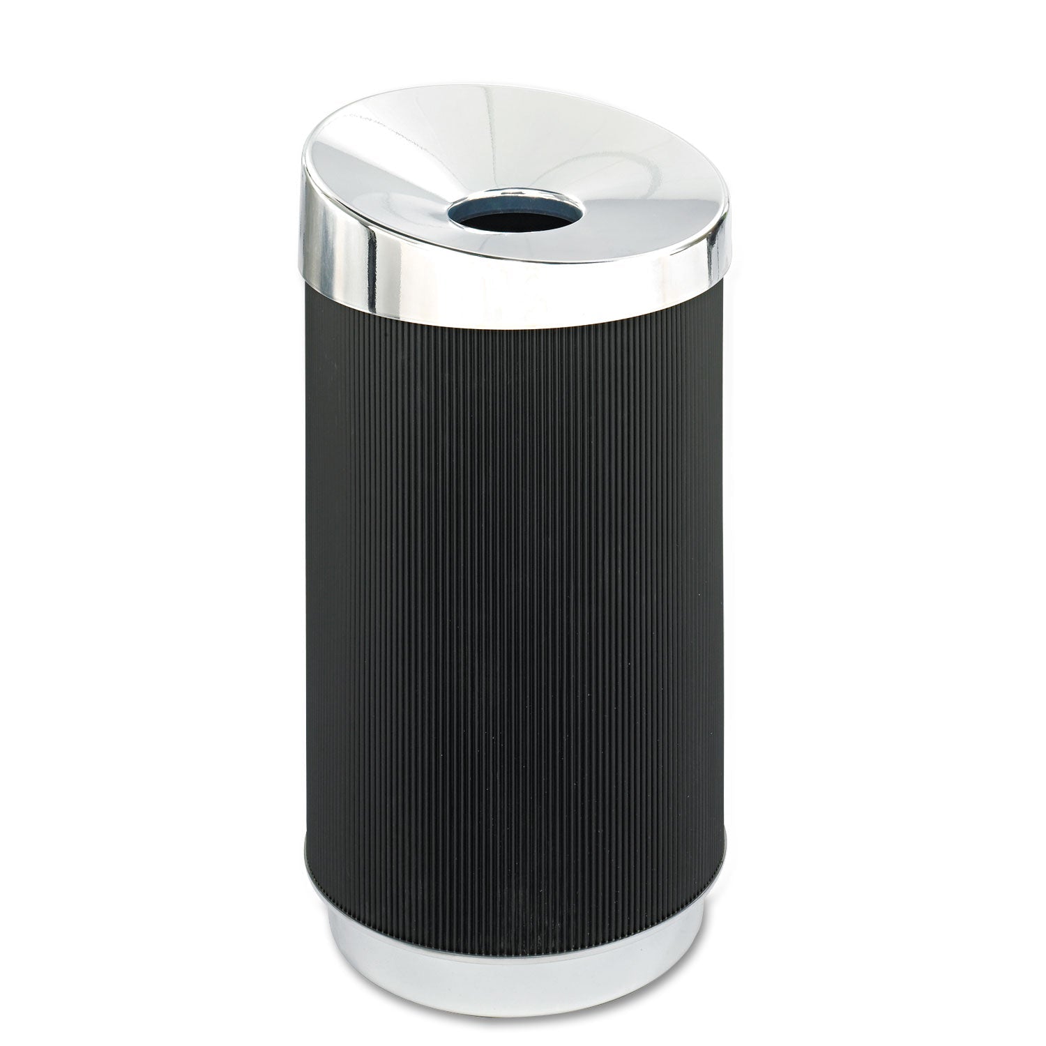 Safco At-Your-Disposal Vertex Receptacle, Round, Polyethylene, 38 gal, Black/Chrome