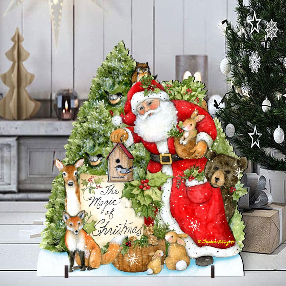 Woodland Santa Playing Christmas Outdoor Dcor by Susan Winget - Christmas Santa Snowman Dcor - 8471103F-SW