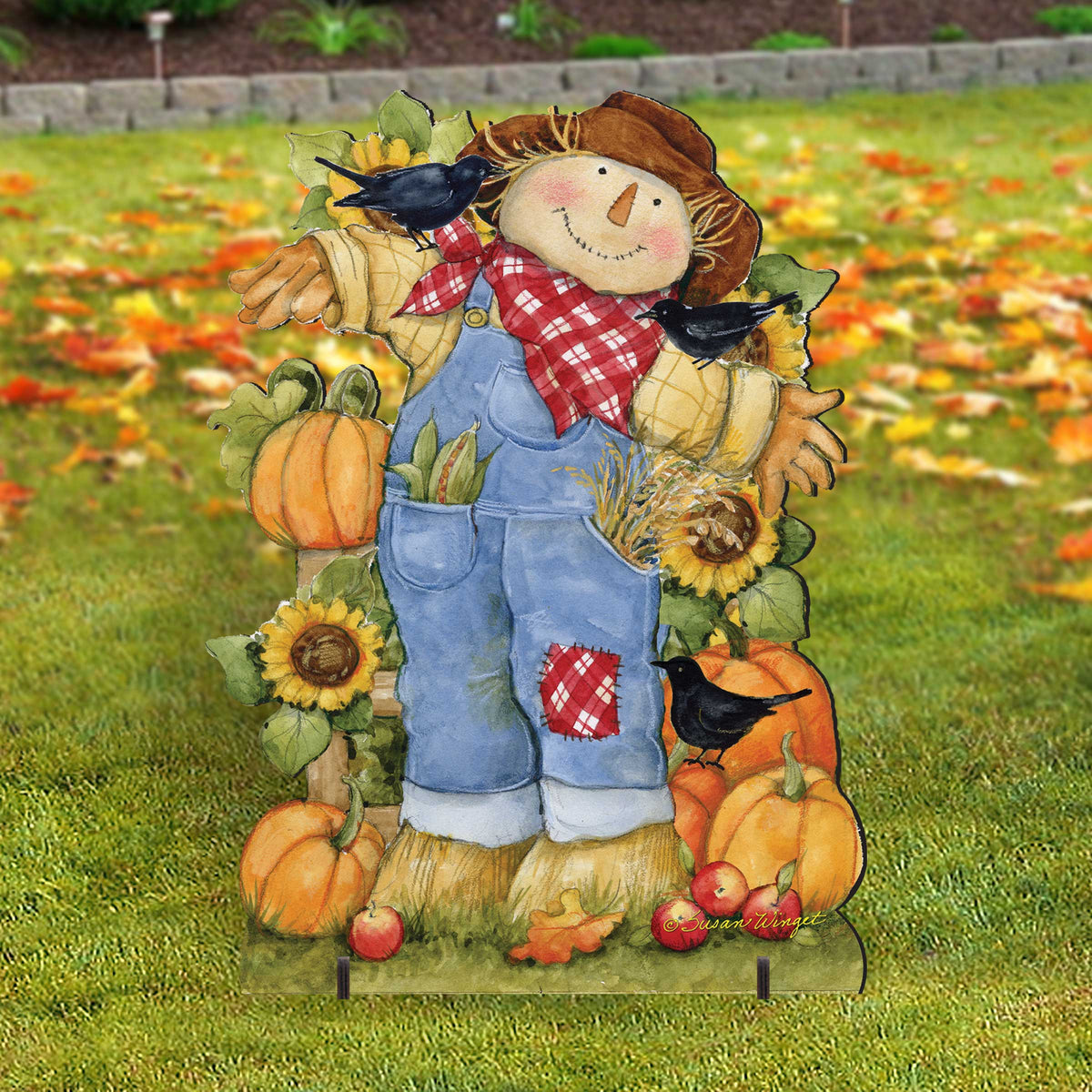 Front Yard Fall Decoration - Harvest Scarecrow - Freestanding - Handmade Gift - Garden Autumn Adornment by Susan Winget - 8471211F-SW