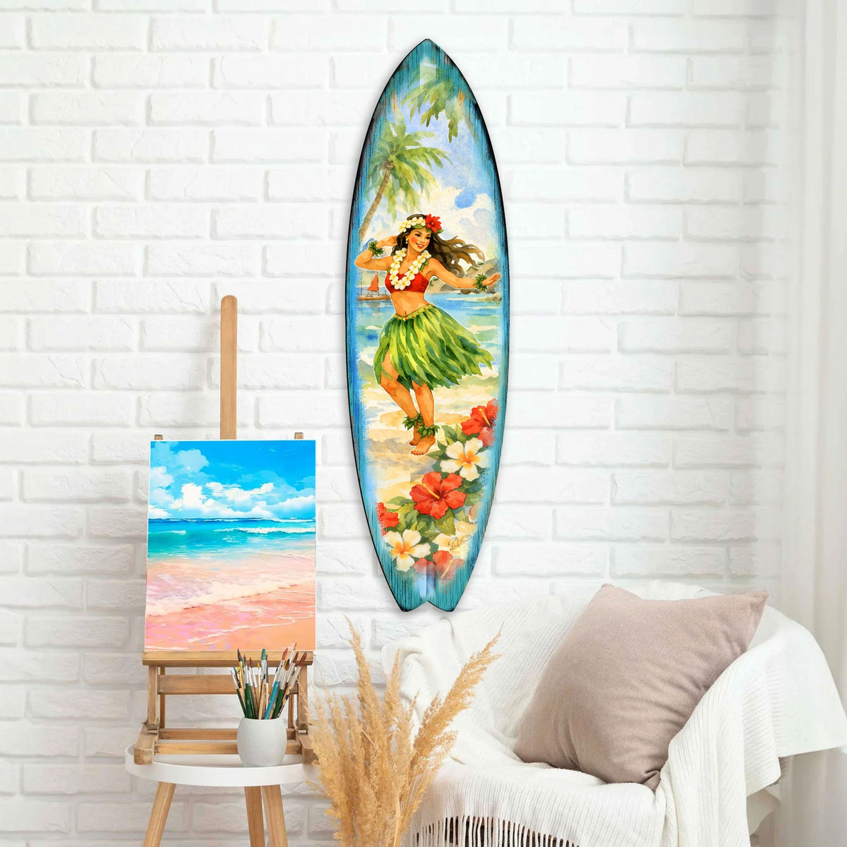 Hawaiian Hula Girl Surfboard Wall Art – Handcrafted Coastal Decor by G.DeBrekht – Beach House Accent for Indoor & Outdoor – 8490155HS