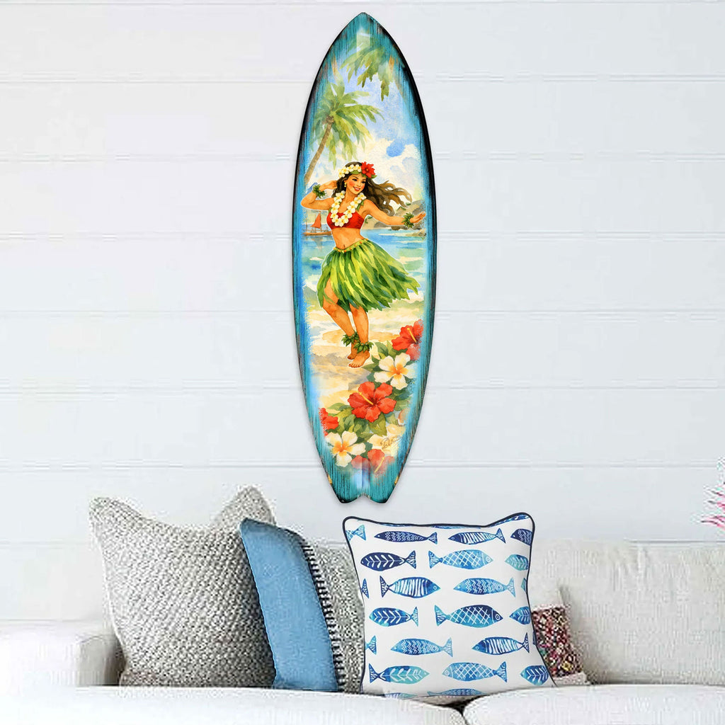Hawaiian Hula Girl Surfboard Wall Art – Handcrafted Coastal Decor by G.DeBrekht – Beach House Accent for Indoor & Outdoor – 8490155HS