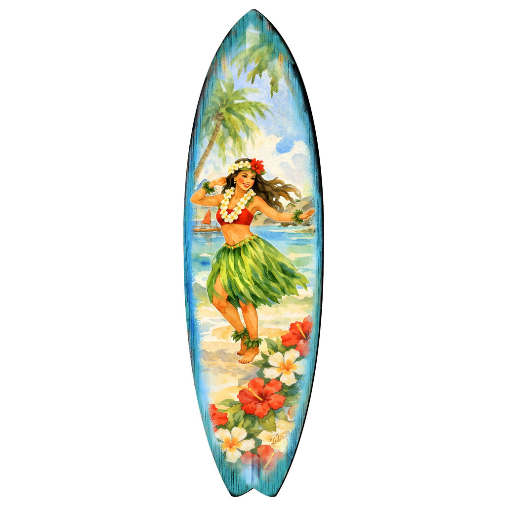 Hawaiian Hula Girl Surfboard Wall Art – Handcrafted Coastal Decor by G.DeBrekht – Beach House Accent for Indoor & Outdoor – 8490155HS