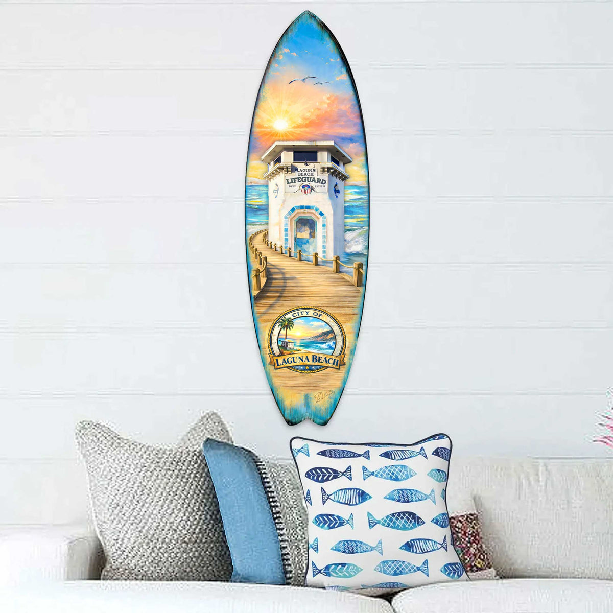 Laguna Beach Surfboard Wall Art – Handcrafted Coastal Decor by G.DeBrekht – Beach House Accent for Indoor & Outdoor – 8490161HS
