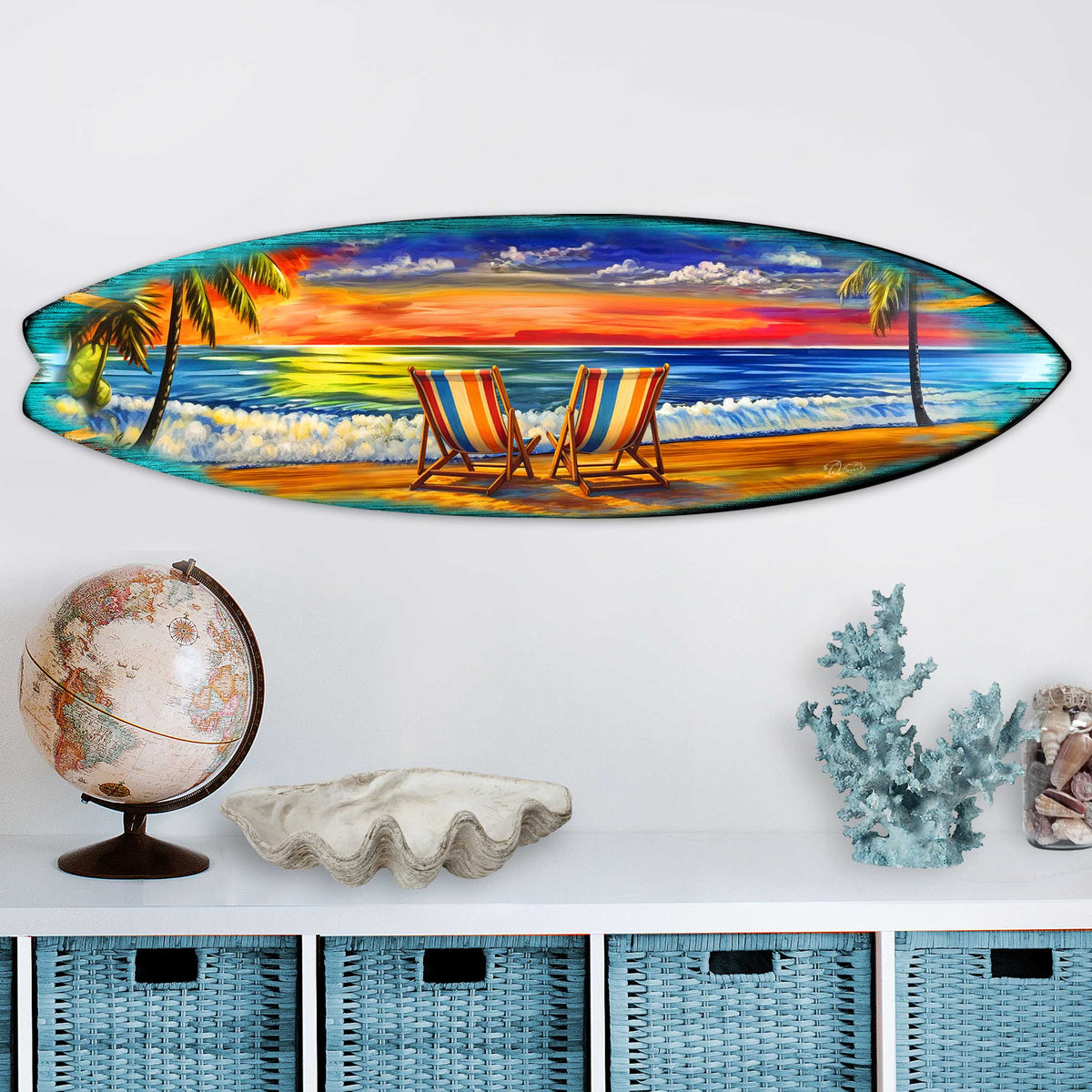 Sunset Beach Chairs Surfboard Wall Decor – Handcrafted Coastal Decor by G.DeBrekht – Beach House Accent for Indoor & Outdoor – 8490163HS