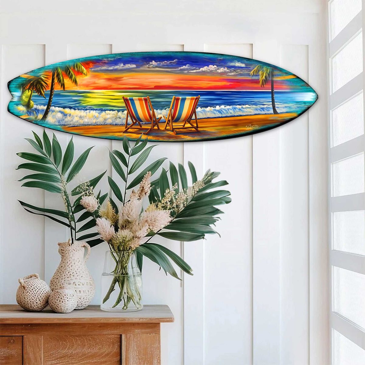 Sunset Beach Chairs Surfboard Wall Decor – Handcrafted Coastal Decor by G.DeBrekht – Beach House Accent for Indoor & Outdoor – 8490163HS