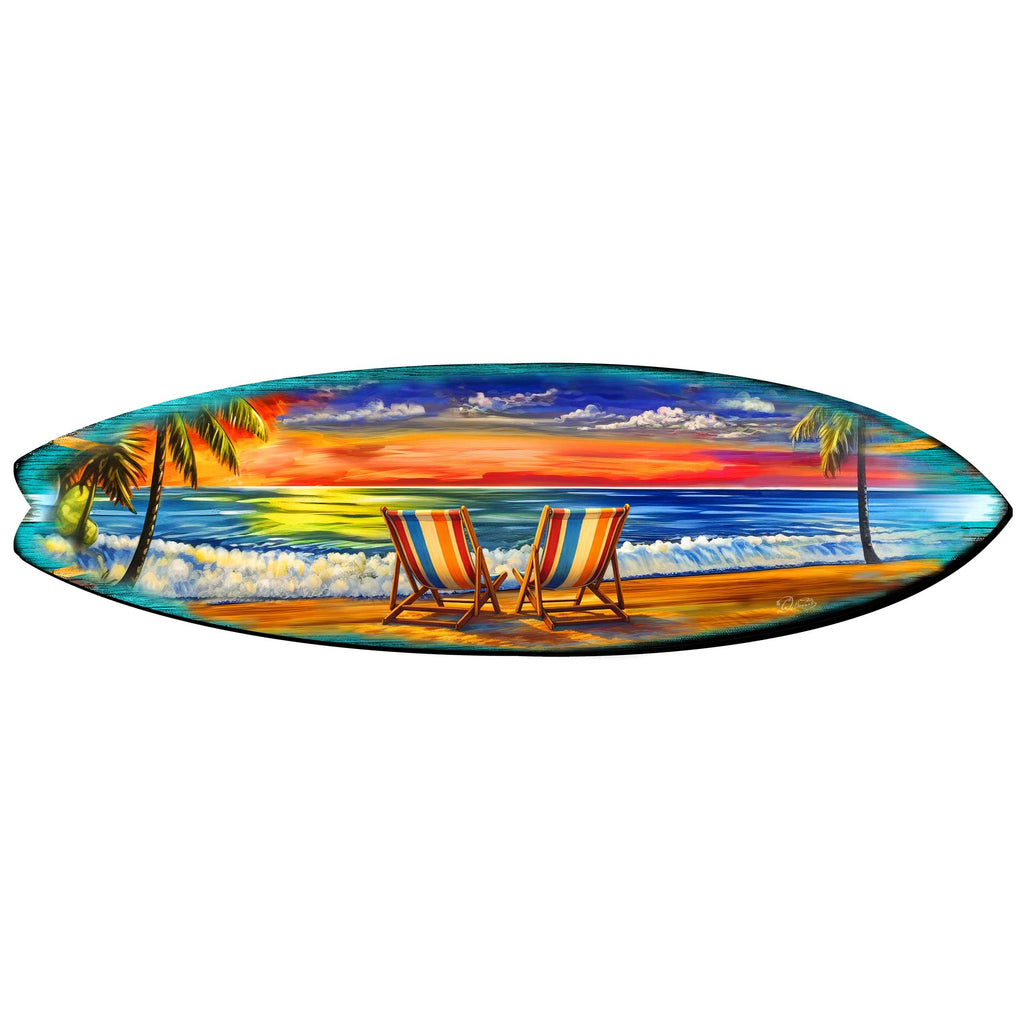 Sunset Beach Chairs Surfboard Wall Decor – Handcrafted Coastal Decor by G.DeBrekht – Beach House Accent for Indoor & Outdoor – 8490163HS