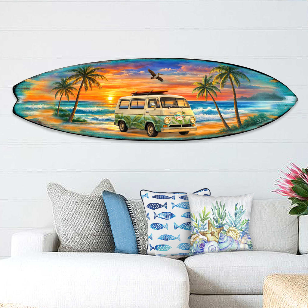 Sunset Surf Van Surfboard Wall Art – Handcrafted Coastal Decor by G.DeBrekht – Beach House Accent for Indoor & Outdoor – 8490164HS