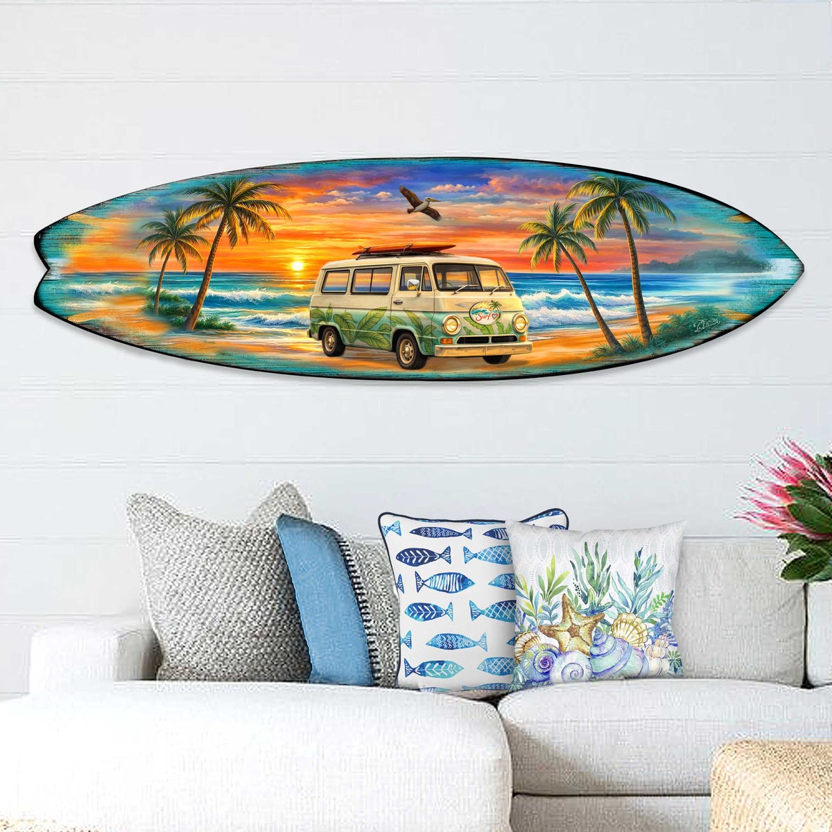 Sunset Surf Van Surfboard Wall Art – Handcrafted Coastal Decor by G.DeBrekht – Beach House Accent for Indoor & Outdoor – 8490164HS