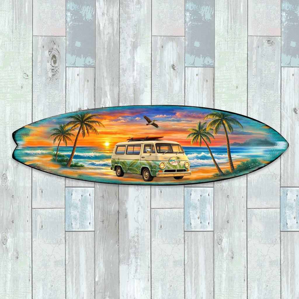 Sunset Surf Van Surfboard Wall Art – Handcrafted Coastal Decor by G.DeBrekht – Beach House Accent for Indoor & Outdoor – 8490164HS