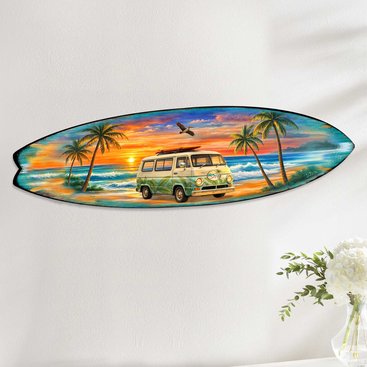 Sunset Surf Van Surfboard Wall Art – Handcrafted Coastal Decor by G.DeBrekht – Beach House Accent for Indoor & Outdoor – 8490164HS