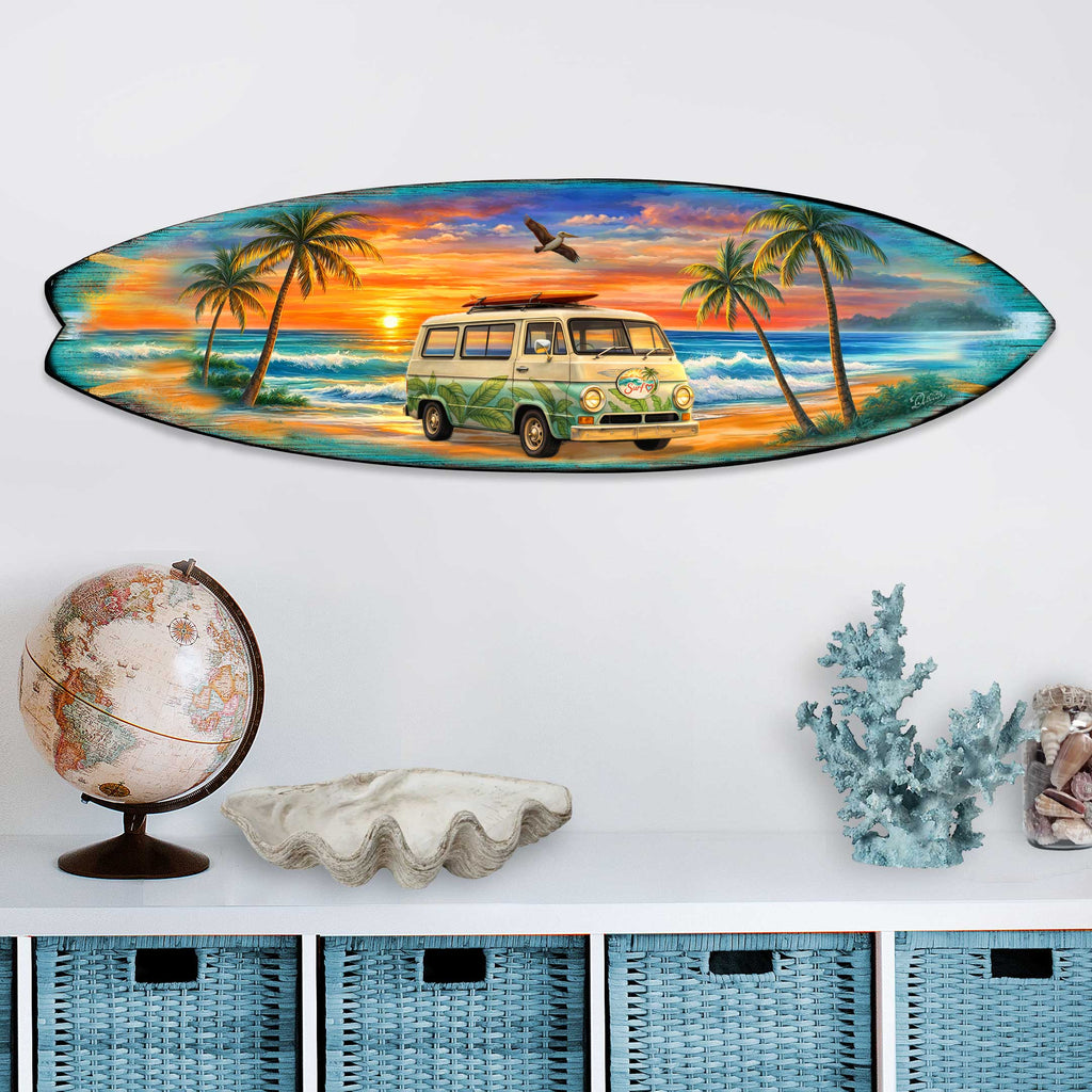 Sunset Surf Van Surfboard Wall Art – Handcrafted Coastal Decor by G.DeBrekht – Beach House Accent for Indoor & Outdoor – 8490164HS