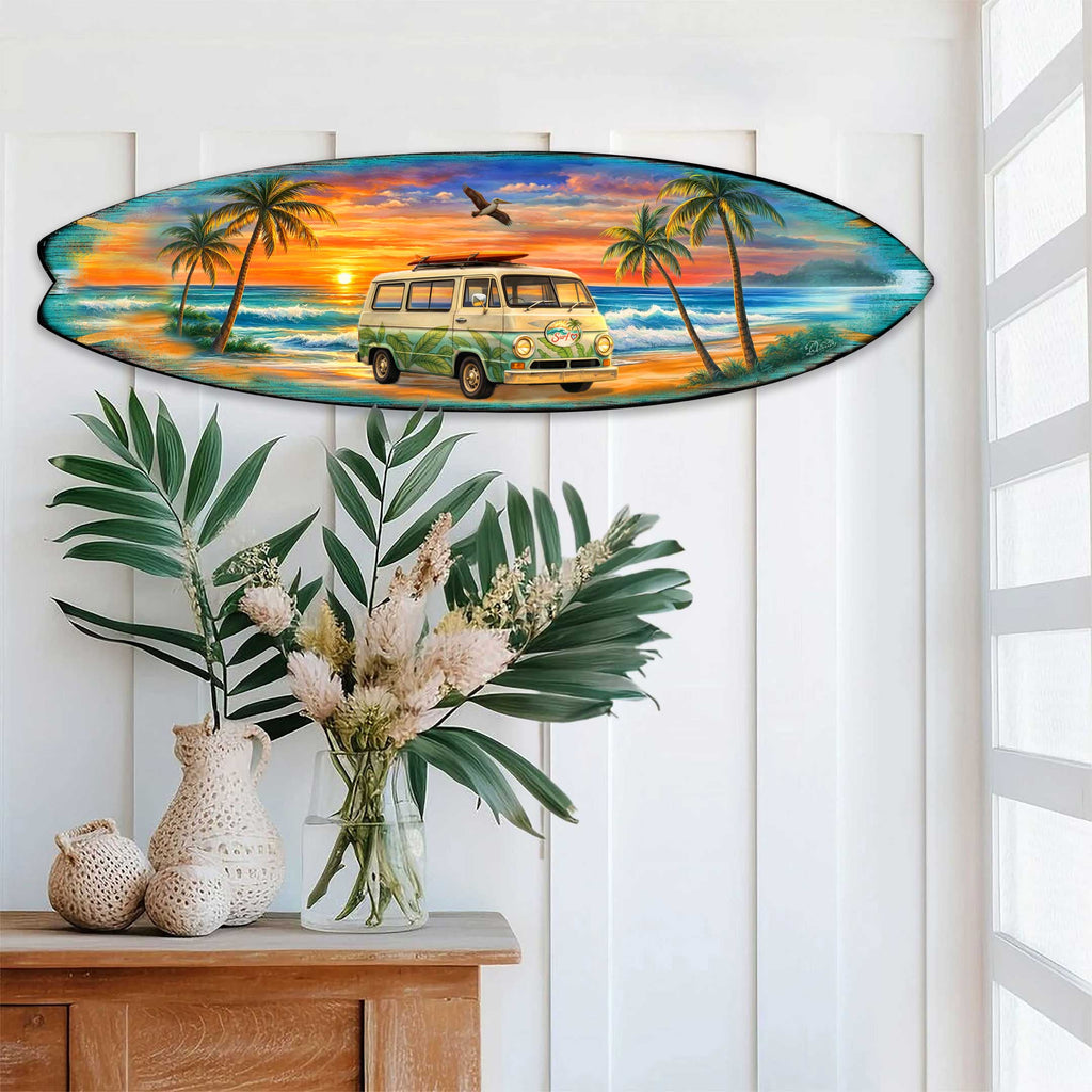 Sunset Surf Van Surfboard Wall Art – Handcrafted Coastal Decor by G.DeBrekht – Beach House Accent for Indoor & Outdoor – 8490164HS
