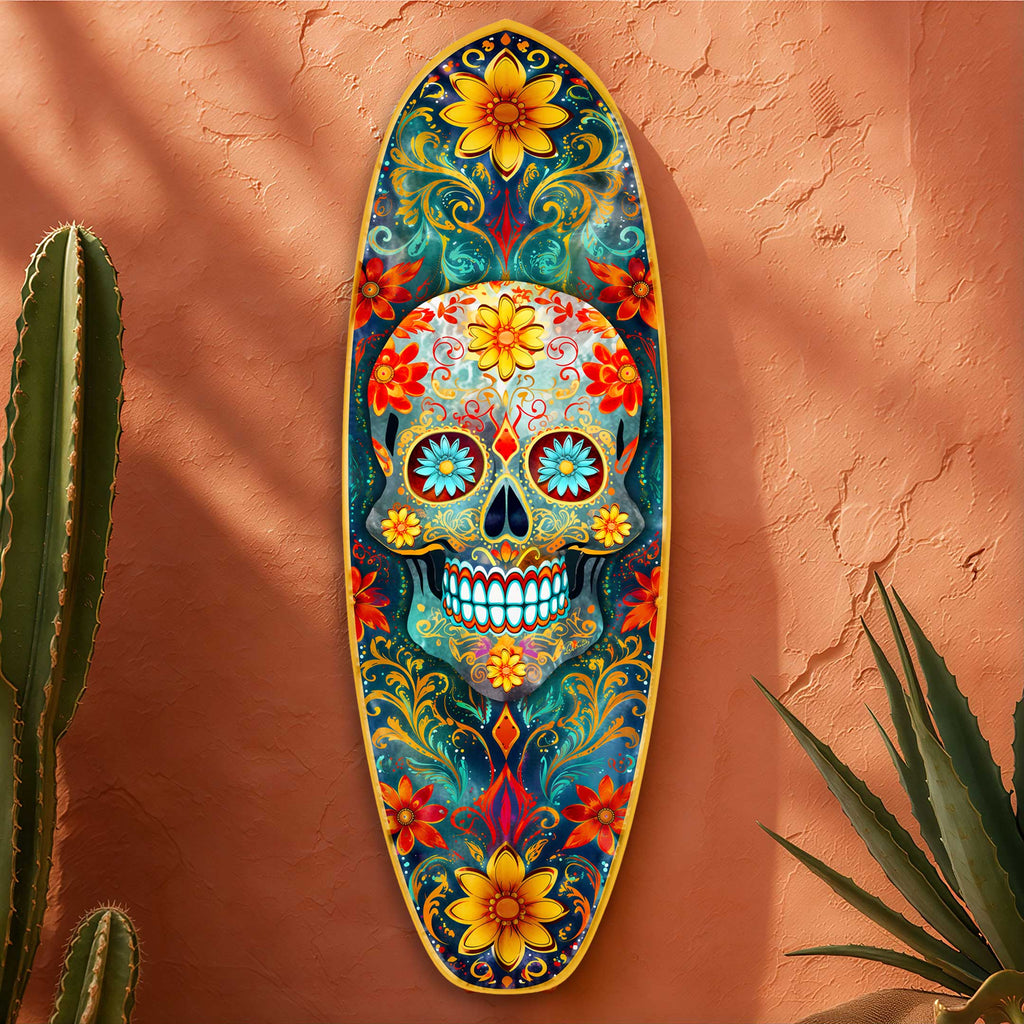 Day of the Dead Skull Surfboard Wall Art - Handcrafted Coastal Wooden Decor by G.DeBrekht – 8490167HS