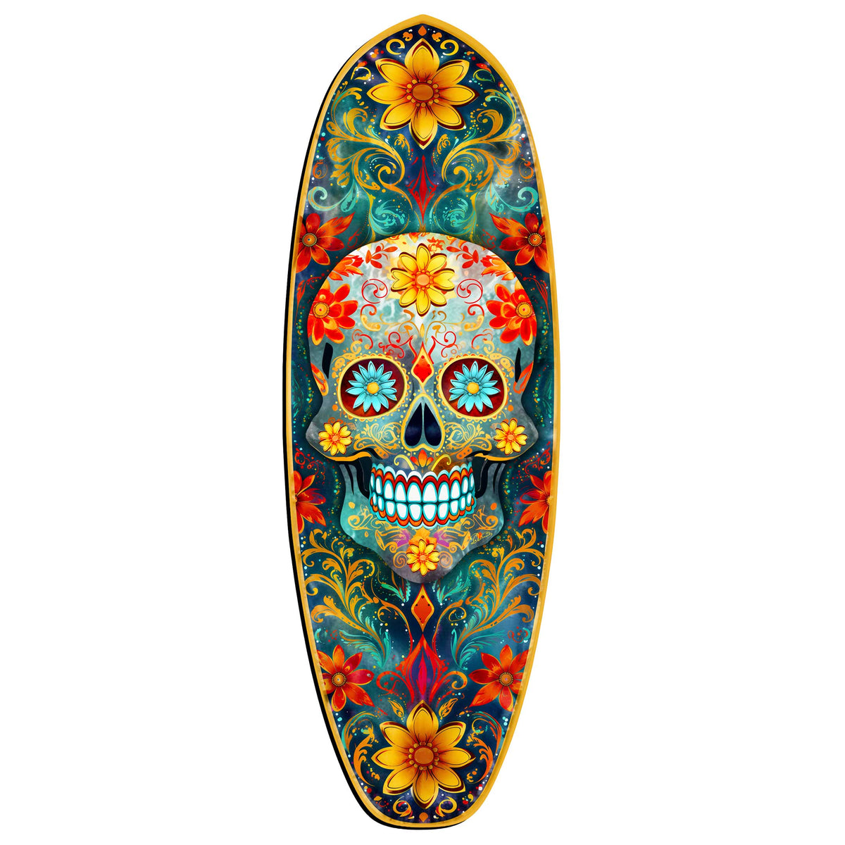 Day of the Dead Skull Surfboard Wall Art - Handcrafted Coastal Wooden Decor by G.DeBrekht – 8490167HS