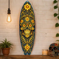Gold Floral Sugar Skull Surfboard Wall Art - Day of the Dead Decor - Handcrafted Coastal Wooden Decor by G.DeBrekht – 8490169HS