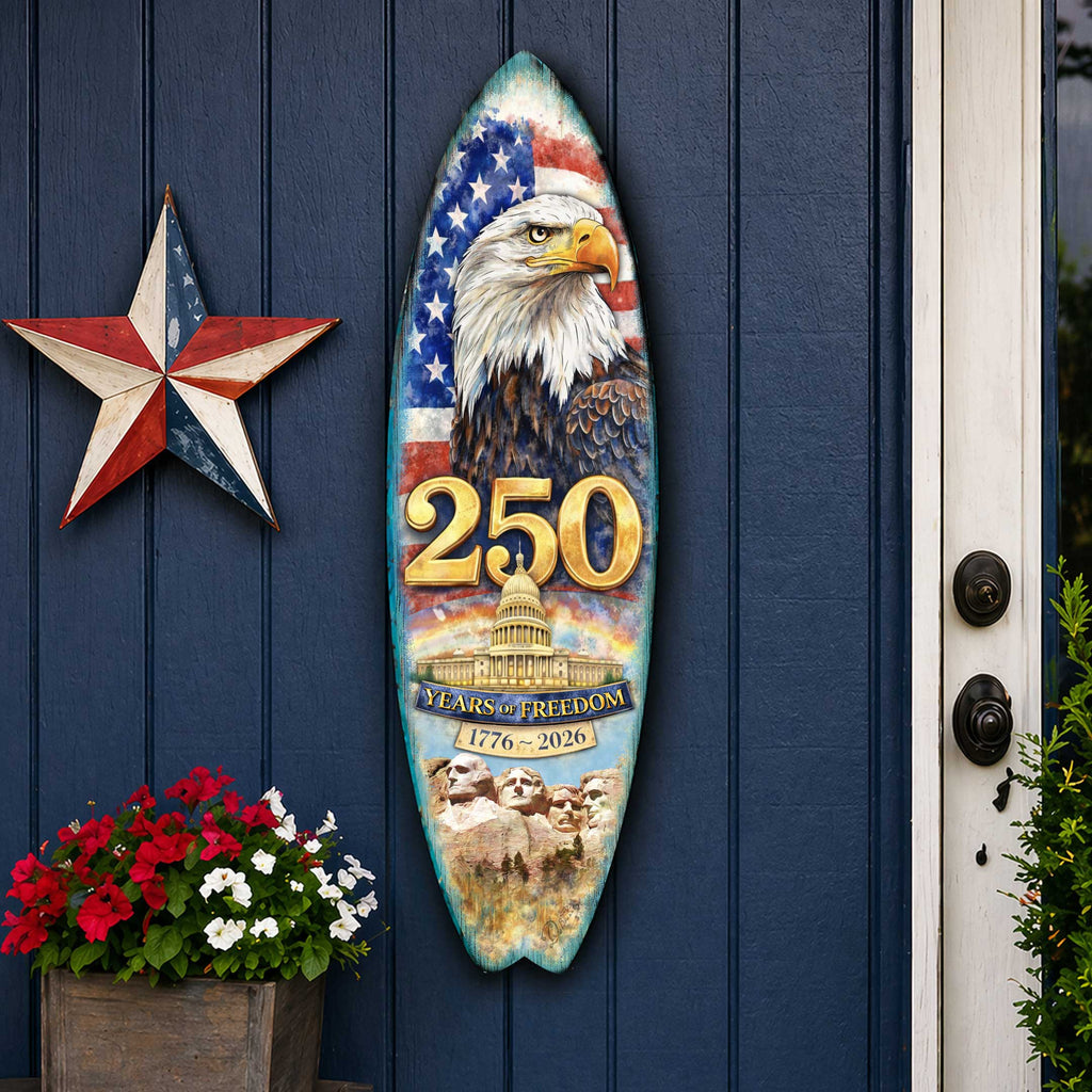 250 Years of Freedom Surfboard Wall Art – Patriotic Home Decor - Handcrafted Coastal Wooden Decor by G.DeBrekht – 8490171HS
