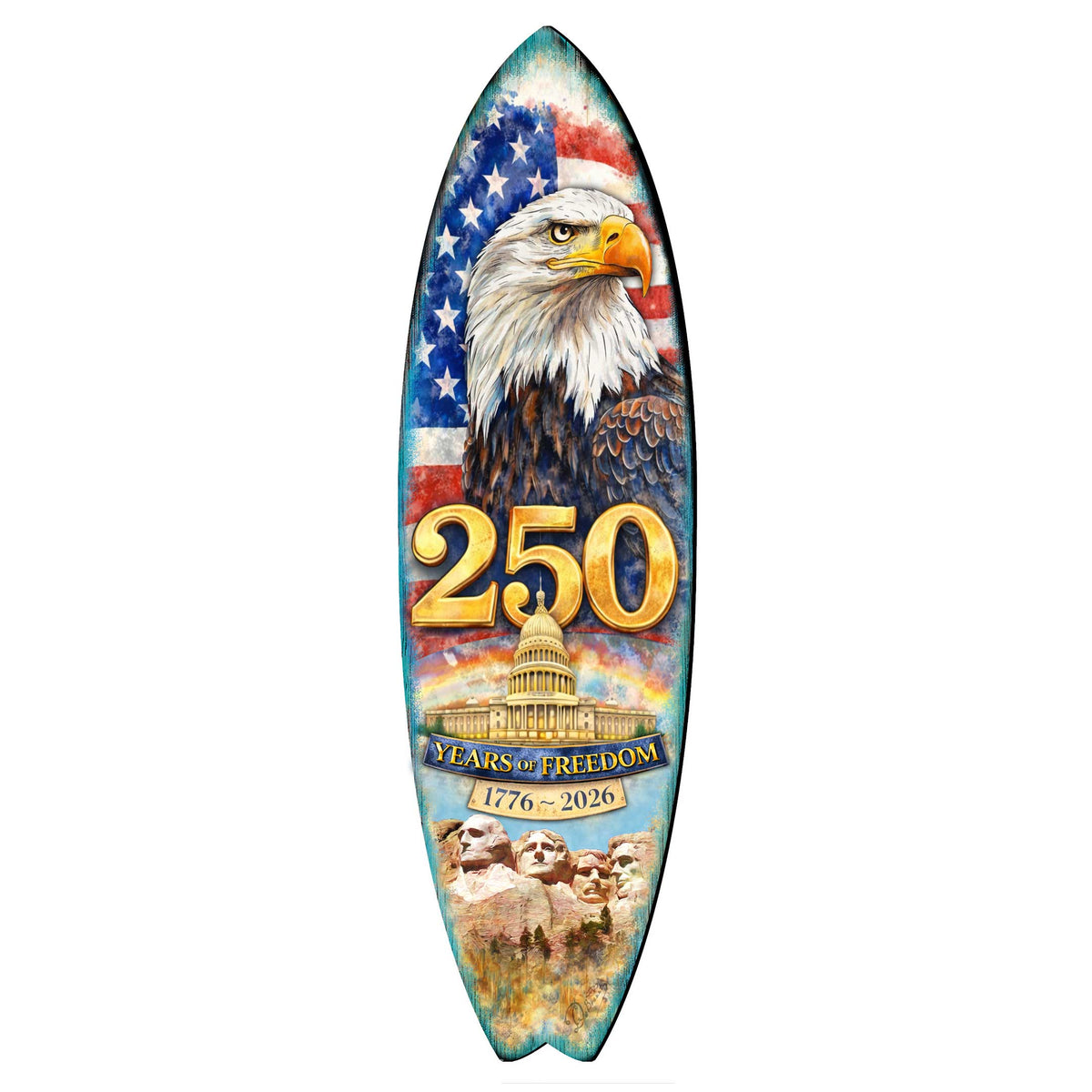 250 Years of Freedom Surfboard Wall Art – Patriotic Home Decor - Handcrafted Coastal Wooden Decor by G.DeBrekht – 8490171HS