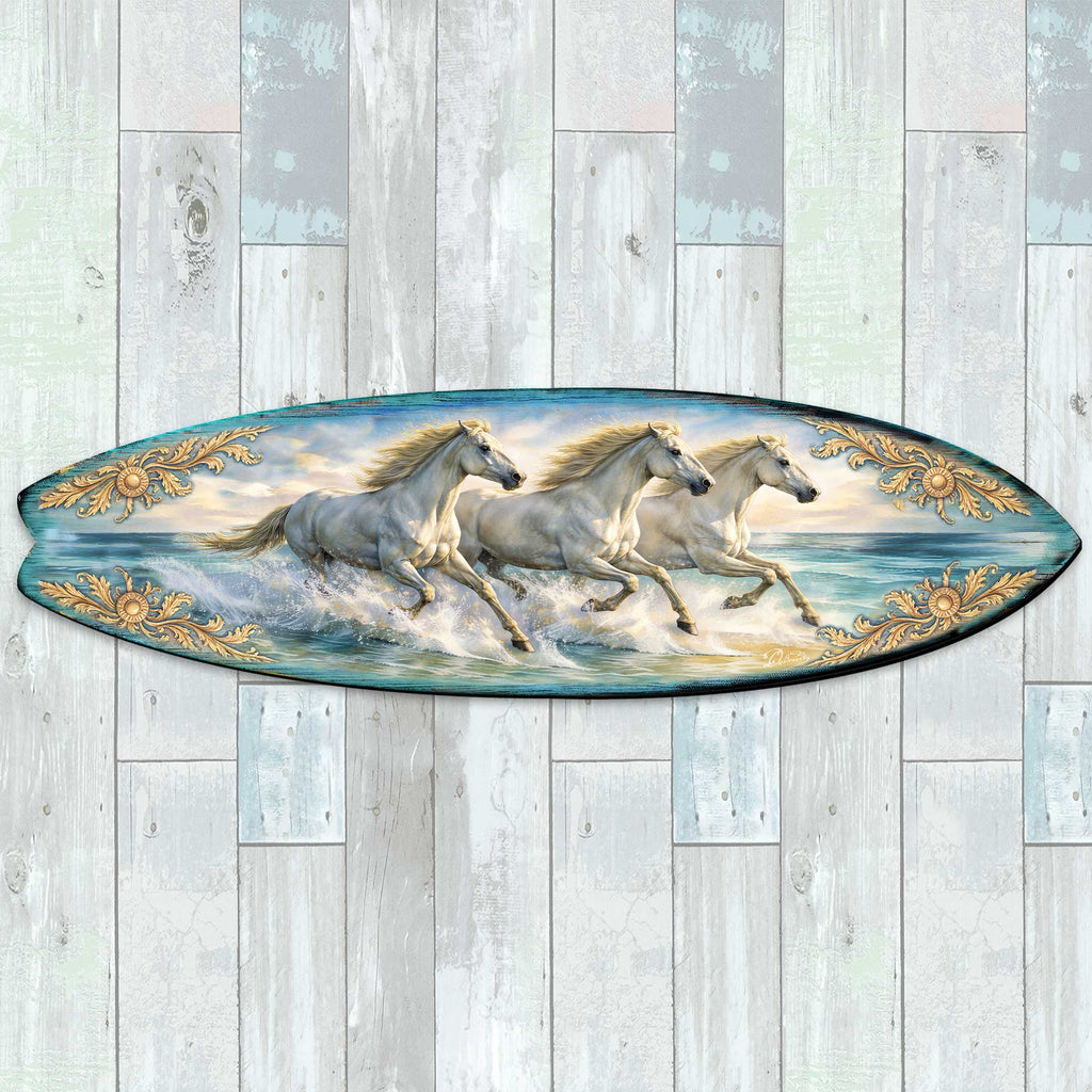Running Horses Surfboard Wall Art – Coastal Ocean Horse Decor - Handcrafted Coastal Wooden Decor by G.DeBrekht – 8490173HS